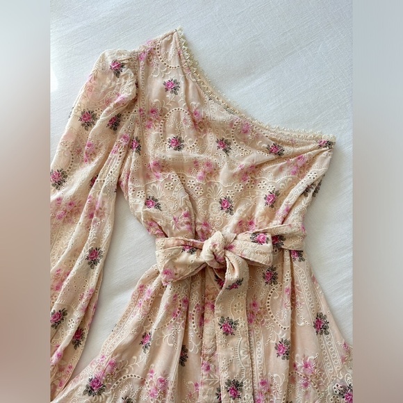 NWT Hemant & Nandita One Shoulder Ivory & Pink Embroidered Mini Dress, L… - Picture 3 of 9